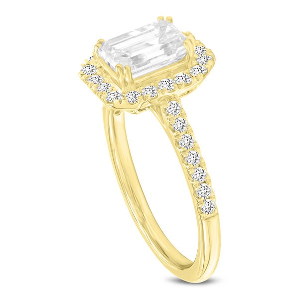 LuvMyJewelry Valora 14K Yellow Gold Emerald Cut Lab Grown Diamond Halo Engagement Ring - 1.96 ctw