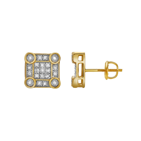 LuvMyJewelry Veil 10K Yellow Gold Cluster Diamond Unisex Earrings - 0.19 Cts