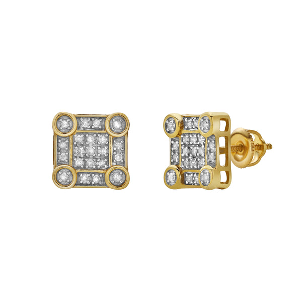 LuvMyJewelry Veil 10K Yellow Gold Cluster Diamond Unisex Earrings - 0.19 Cts