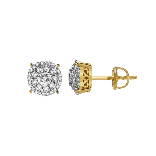 LuvMyJewelry Velithra 10K Yellow Gold Cluster Diamond Unisex Earrings - 0.51 Cts