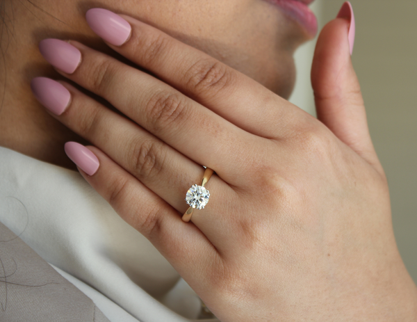 LuvMyJewelry Velora 14K Yellow Gold Round Lab Grown Diamond Solitaire Ring - 1.5 Ct