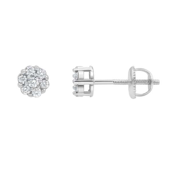 LuvMyJewelry Velvet 14K White Gold Flower Cluster Diamond Earrings - 0.22 Ct