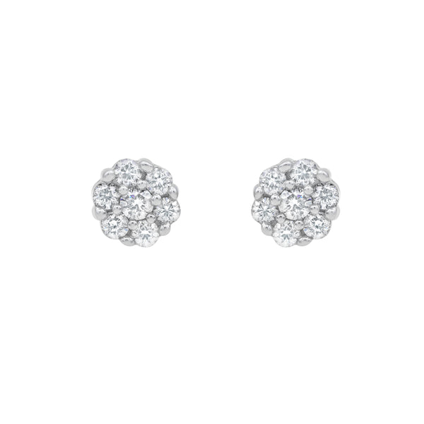 LuvMyJewelry Velvet 14K White Gold Flower Cluster Diamond Earrings - 0.22 Ct