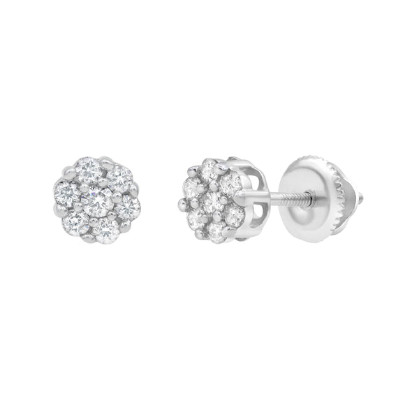 LuvMyJewelry Velvet 14K White Gold Flower Cluster Diamond Earrings - 0.22 Ct