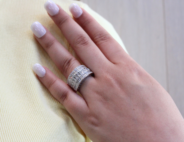 LuvMyJewelry Vero 14K White Gold Round Diamond Studded Dome Ring - 1.34cts