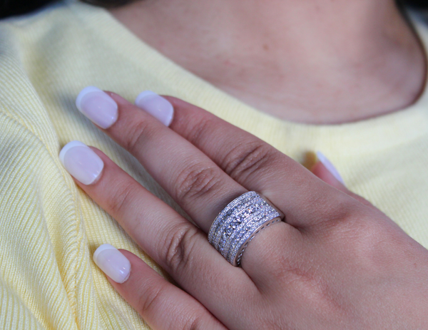 LuvMyJewelry Vero 14K White Gold Round Diamond Studded Dome Ring - 1.34cts