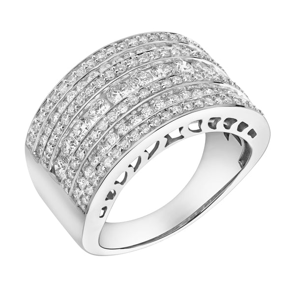 LuvMyJewelry Vero 14K White Gold Round Diamond Studded Dome Ring - 1.34cts