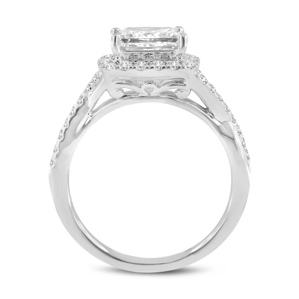LuvMyJewelry Vesela 14K White Gold Princess Cut Lab Grown Diamond Halo Engagement Ring - 2.65 Ct