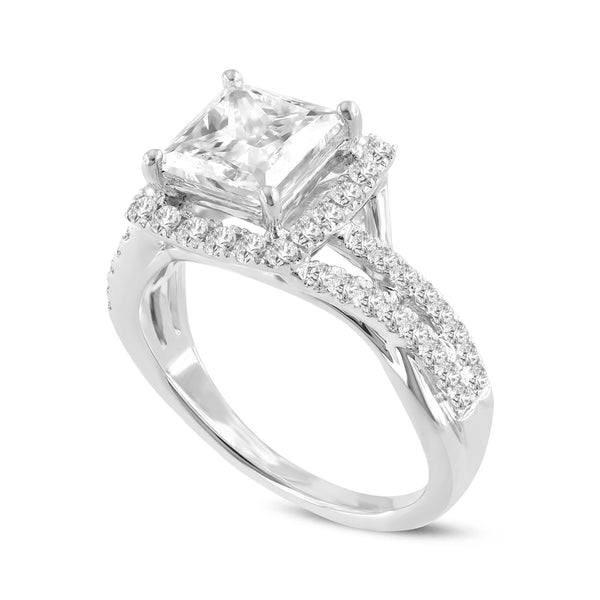 LuvMyJewelry Vesela 14K White Gold Princess Cut Lab Grown Diamond Halo Engagement Ring - 2.65 Ct