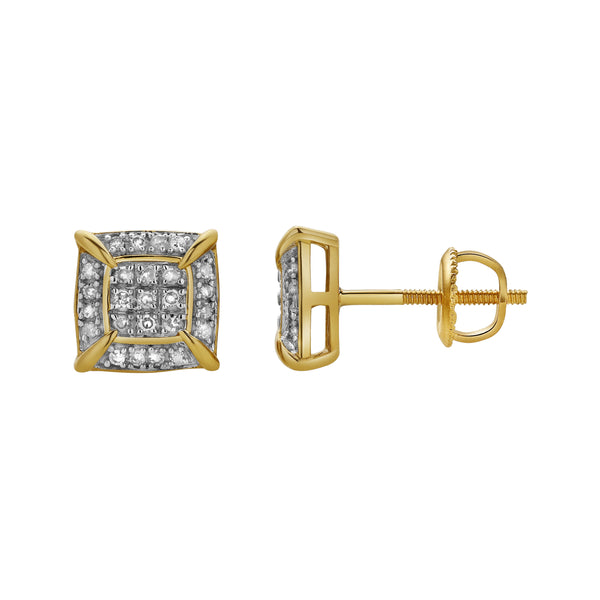 LuvMyJewelry Vesper 10K Yellow Gold Cluster Diamond Unisex Earrings - 0.15 Cts