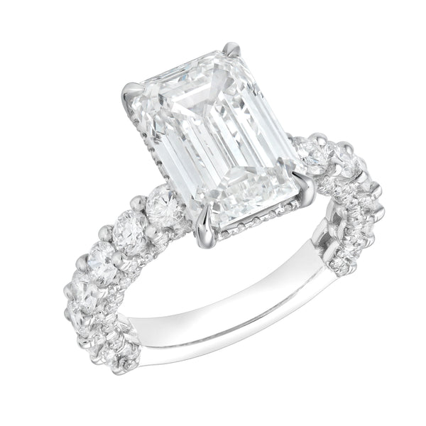 LuvMyJewelry Vienna 14K White Gold Emerald Cut Lab Grown Diamond Hidden Halo Engagement Ring - 7.5 Cts