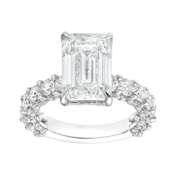 LuvMyJewelry Vienna 14K White Gold Emerald Cut Lab Grown Diamond Hidden Halo Engagement Ring - 7.5 cts