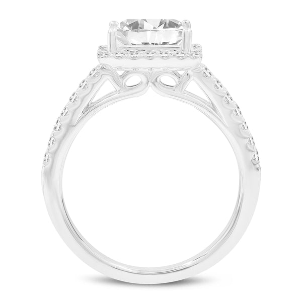 LuvMyJewelry Violeta 14K White Gold Princess Cut Lab Grown Diamond Halo Engagement Ring - 2.6 Ct