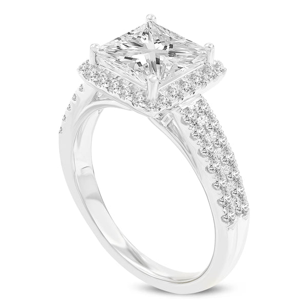 LuvMyJewelry Violeta 14K White Gold Princess Cut Lab Grown Diamond Halo Engagement Ring - 2.6 Ct