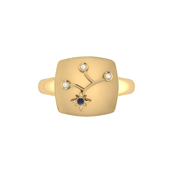 LuvMyJewelry Virgo Maiden Blue Sapphire & Diamond Constellation Signet Ring In 14K Yellow Gold Vermeil On Sterling Silver