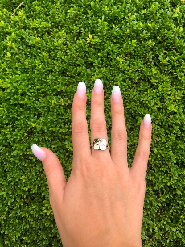 LuvMyJewelry Virgo Maiden Blue Sapphire & Diamond Constellation Signet Ring In 14K Yellow Gold