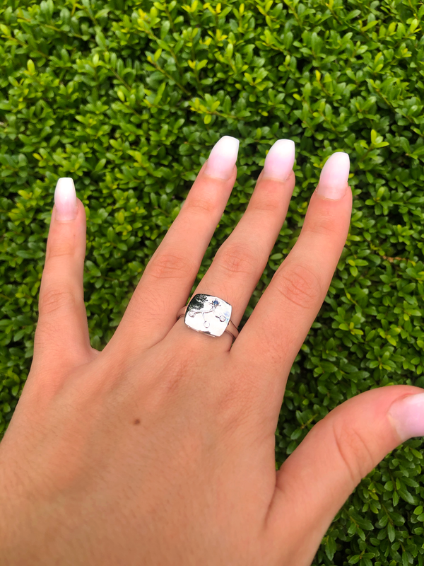 LuvMyJewelry Virgo Maiden Blue Sapphire & Diamond Constellation Signet Ring In 14K White Gold