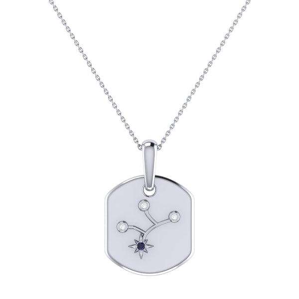 LuvMyJewelry Virgo Maiden Blue Sapphire & Diamond Constellation Tag Pendant Necklace in 14K White Gold
