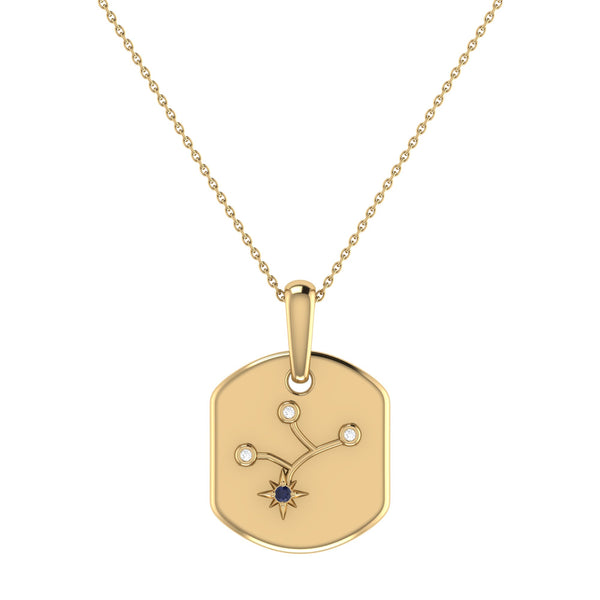 LuvMyJewelry Virgo Maiden Blue Sapphire & Diamond Constellation Tag Pendant Necklace in 14K Yellow Gold