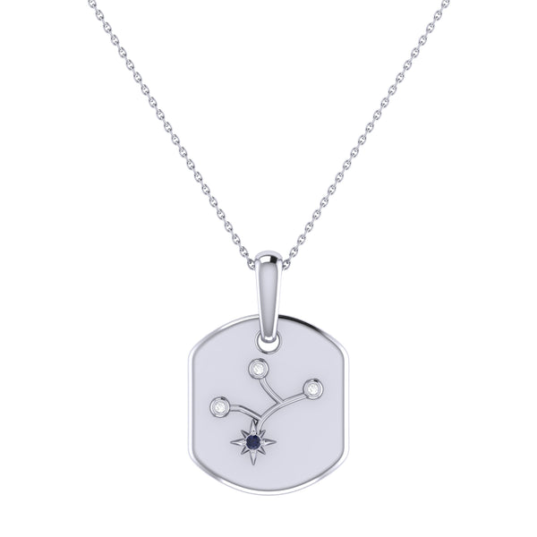 LuvMyJewelry Virgo Maiden Blue Sapphire & Diamond Constellation Tag Pendant Necklace in Sterling Silver