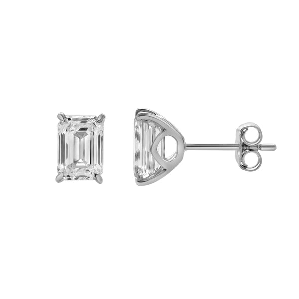 LuvMyJewelry Viridian 14K White Gold Lab Grown Emerald Cut Solitaire Diamond Earrings - 2.02 Cts