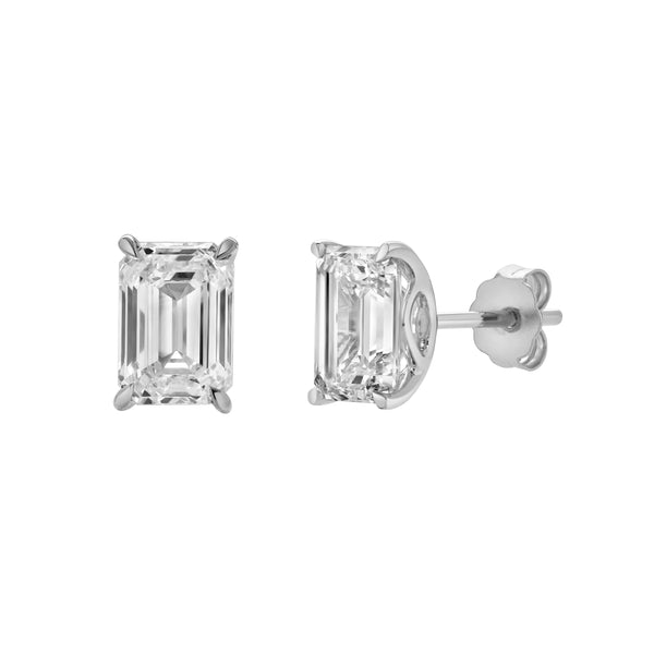 LuvMyJewelry Viridian 14K White Gold Lab Grown Emerald Cut Solitaire Diamond Earrings - 2.02 Cts