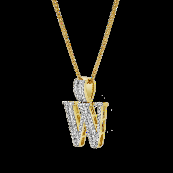 LuvMyJewelry W Initial Diamond Pendant 10K Yellow Gold - 0.82 Carats