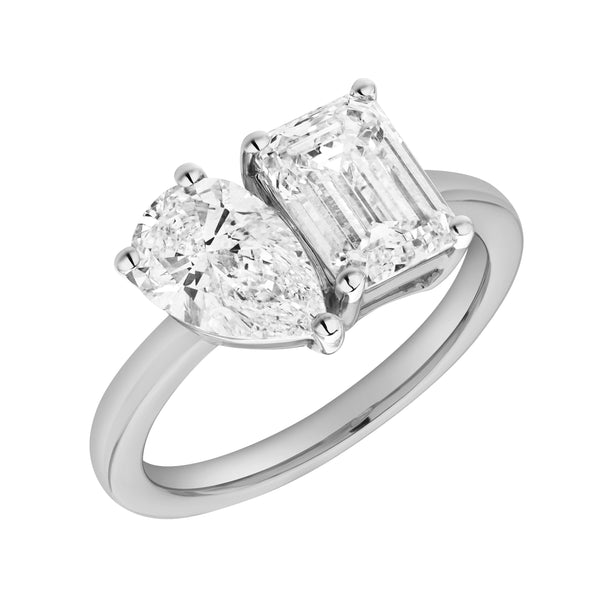 LuvMyJewelry Willow 14K White Gold Toi Et Moi Emerald And Pear Lab Grown Diamond Ring - 2 Ct