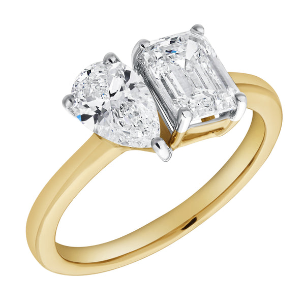 LuvMyJewelry Willow 14K Yellow Gold Toi Et Moi Emerald And Pear Lab Grown Diamond Ring - 2 Ct