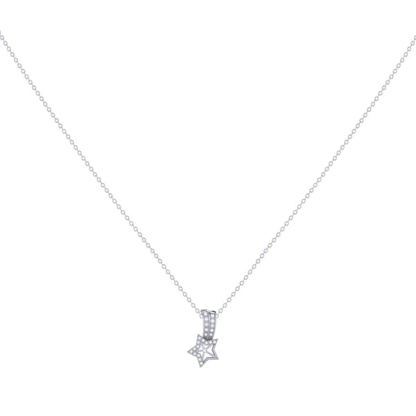 LuvMyJewelry Wishing Star Diamond Pendant Necklace In 14K White Gold