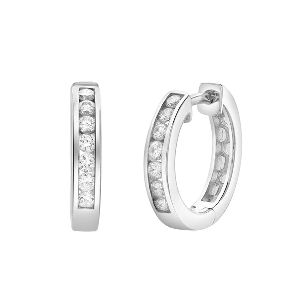 LuvMyJewelry Wisteria Channel-Set Diamond Hoop Earrings In 14K White Gold