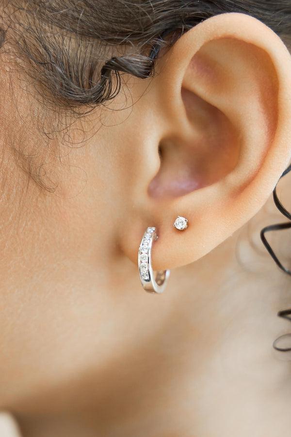 LuvMyJewelry Wisteria Channel-Set Diamond Hoop Earrings In 14K White Gold