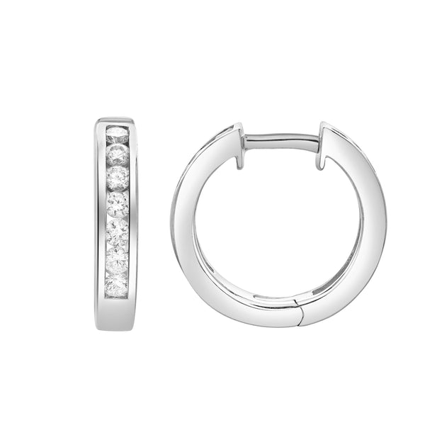 LuvMyJewelry Wisteria Channel-Set Diamond Hoop Earrings in 14K White Gold
