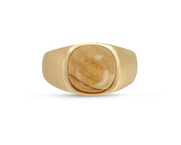 LuvMyJewelry Wood Jasper Iconic Stone Signet Ring in 14K Yellow Gold Plated Sterling Silver