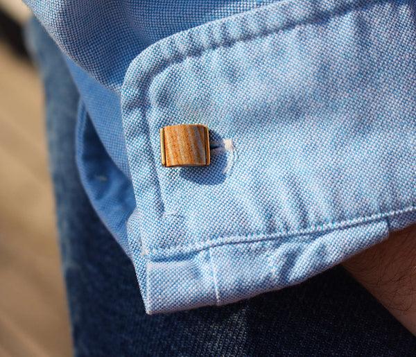 LuvMyJewelry Wood Jasper Stone Cufflinks In 14K Yellow Gold Plated Sterling Silver