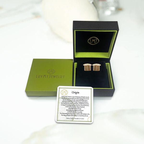 LuvMyJewelry Wood Jasper Stone Cufflinks In 14K Yellow Gold Plated Sterling Silver