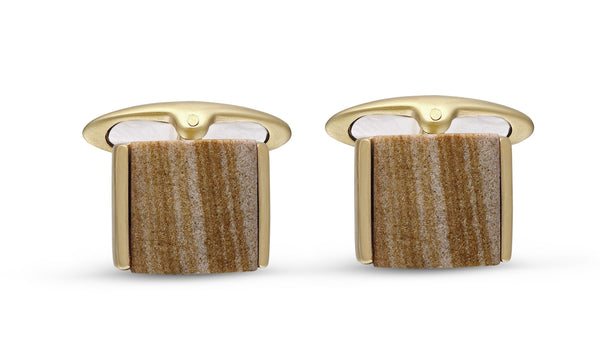 LuvMyJewelry Wood Jasper Stone Cufflinks in 14K Yellow Gold Plated Sterling Silver