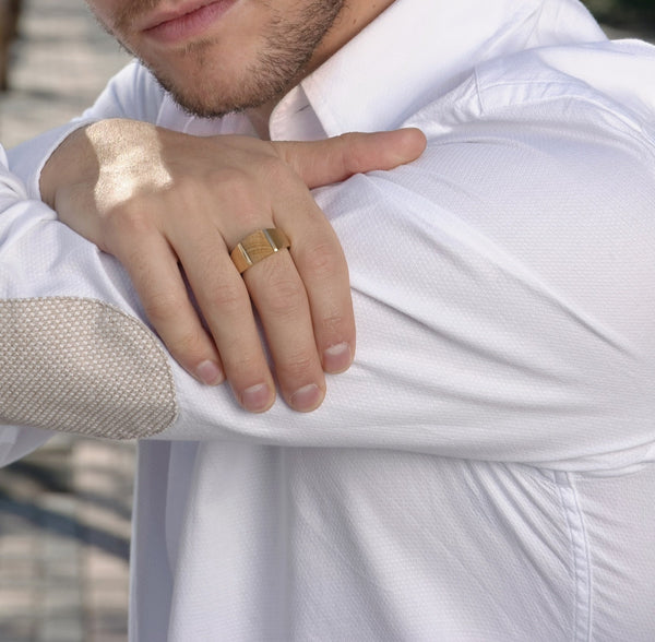 LuvMyJewelry Wood Jasper Stone Signet Ring In 14K Yellow Gold Plated Sterling Silver