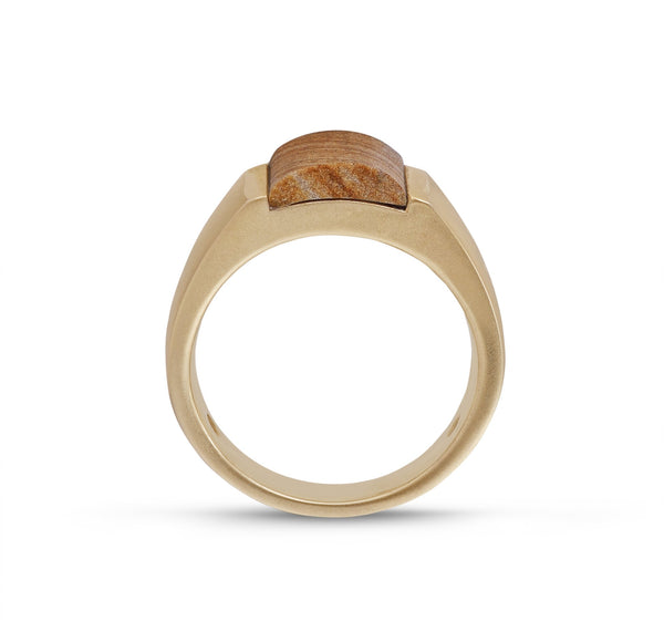 LuvMyJewelry Wood Jasper Stone Signet Ring In 14K Yellow Gold Plated Sterling Silver
