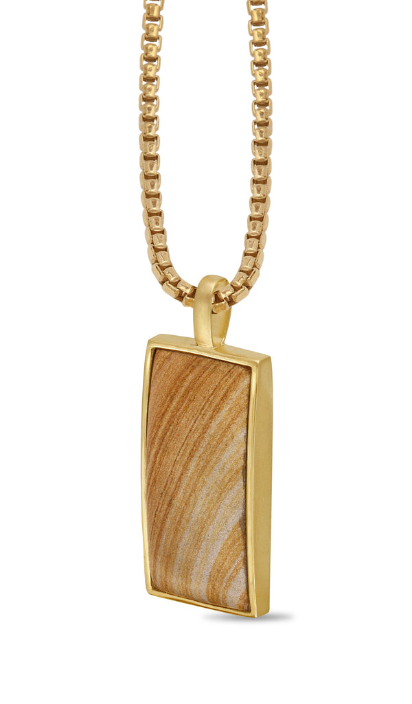 LuvMyJewelry Wood Jasper Stone Tag In 14K Yellow Gold Plated Sterling Silver