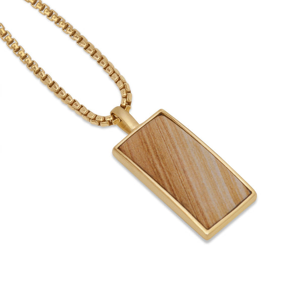 LuvMyJewelry Wood Jasper Stone Tag In 14K Yellow Gold Plated Sterling Silver