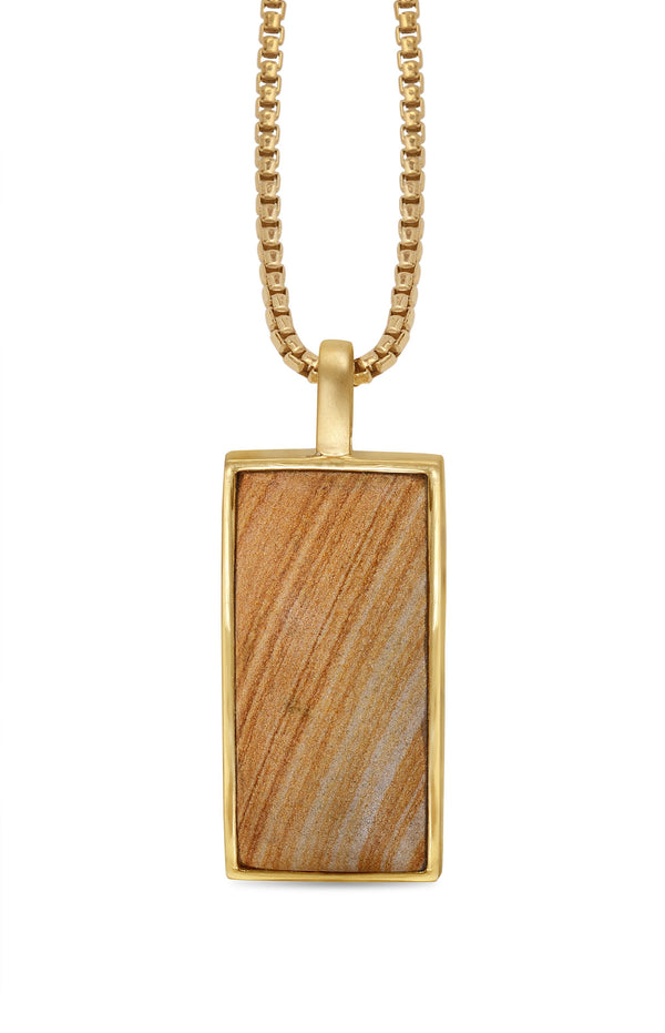 LuvMyJewelry Wood Jasper Stone Tag in 14K Yellow Gold Plated Sterling Silver
