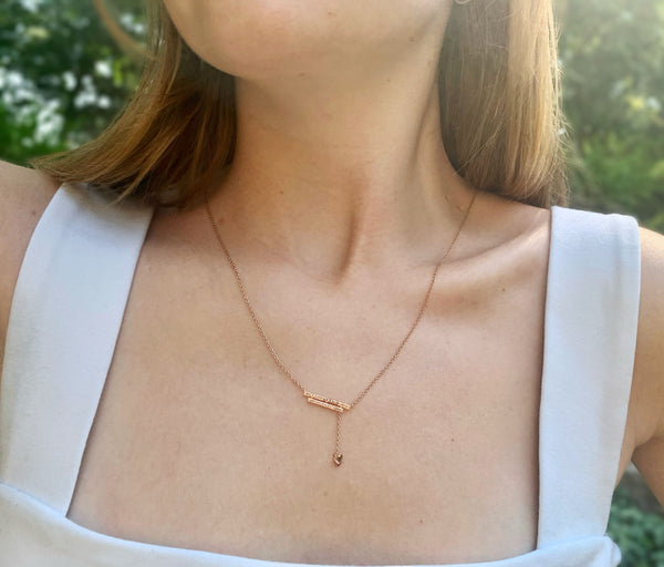 LuvMyJewelry Wrecking Ball Double Bar Bolo Adjustable Diamond Lariat Necklace In 14K Rose Gold Vermeil On Sterling Silver
