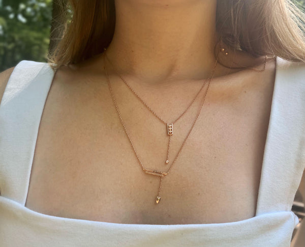 LuvMyJewelry Wrecking Ball Double Bar Bolo Adjustable Diamond Lariat Necklace In 14K Rose Gold Vermeil On Sterling Silver