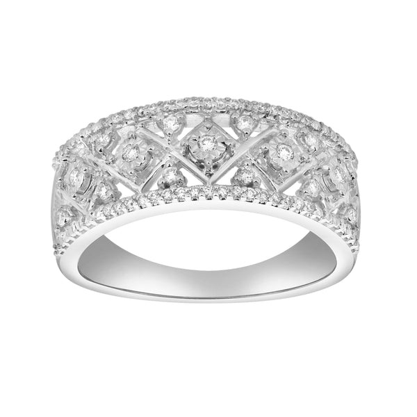 LuvMyJewelry Xeno 14K White Gold Round Diamond Studded Textured Band Ring - 0.24cts
