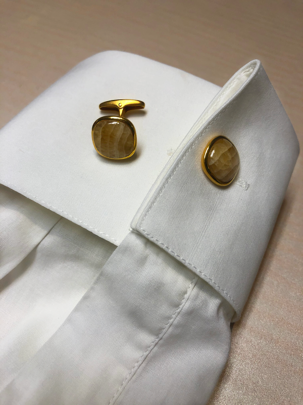LuvMyJewelry Yellow Lace Agate Stone Cufflinks In 14K Yellow Gold Plated Sterling Silver