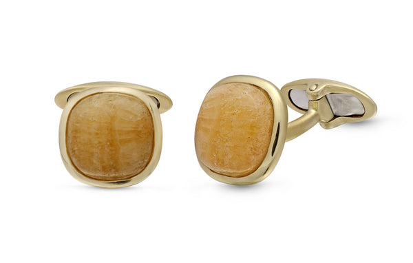 LuvMyJewelry Yellow Lace Agate Stone Cufflinks In 14K Yellow Gold Plated Sterling Silver