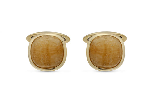 LuvMyJewelry Yellow Lace Agate Stone Cufflinks in 14K Yellow Gold Plated Sterling Silver