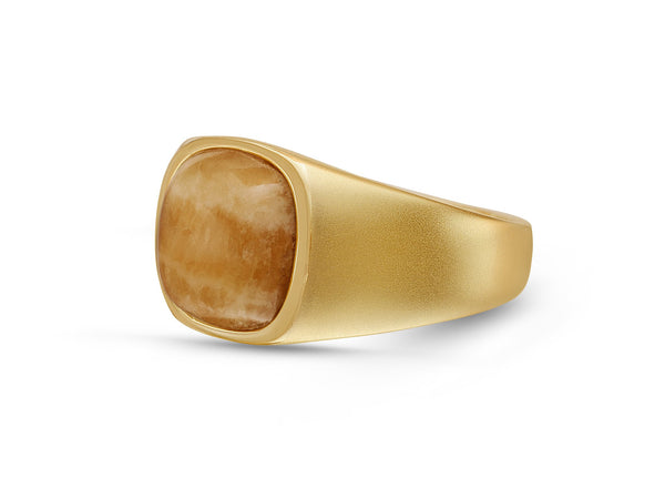 LuvMyJewelry Yellow Lace Agate Stone Signet Ring In 14K Yellow Gold Plated Sterling Silver