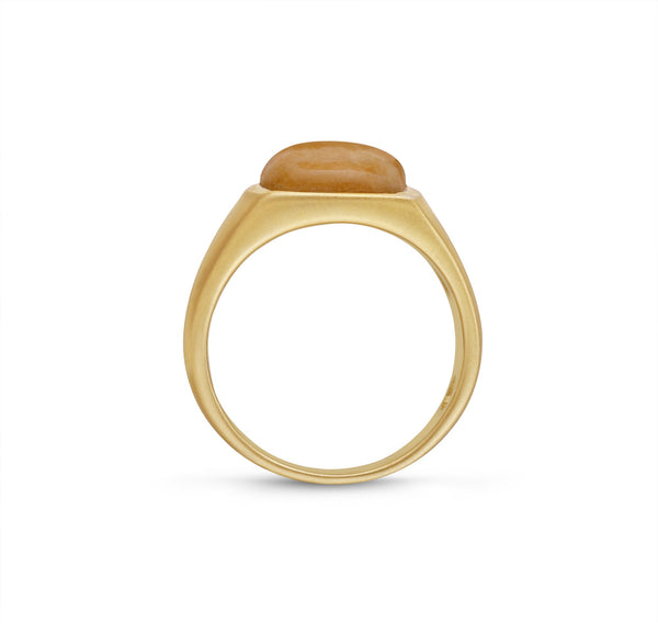 LuvMyJewelry Yellow Lace Agate Stone Signet Ring In 14K Yellow Gold Plated Sterling Silver